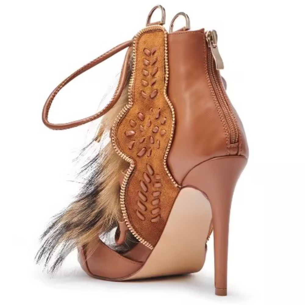 Ribbon-Tied Fur Sandals