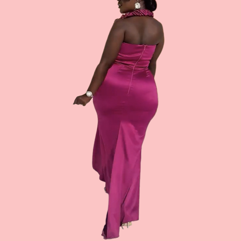 Rose Elegant Halter Maxi Dress