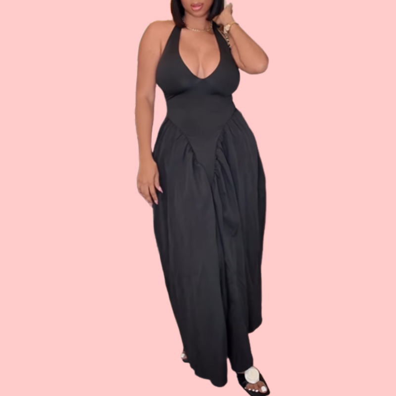 Solid Color V-Neck Sleeveless Maxi Dress