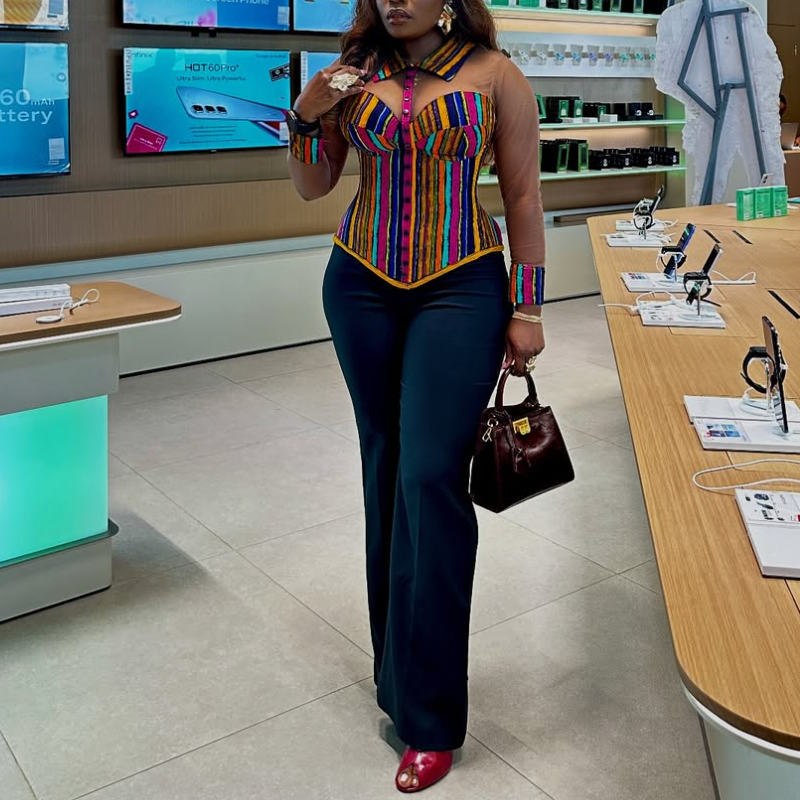 Colorful Patchwork Sheer Top