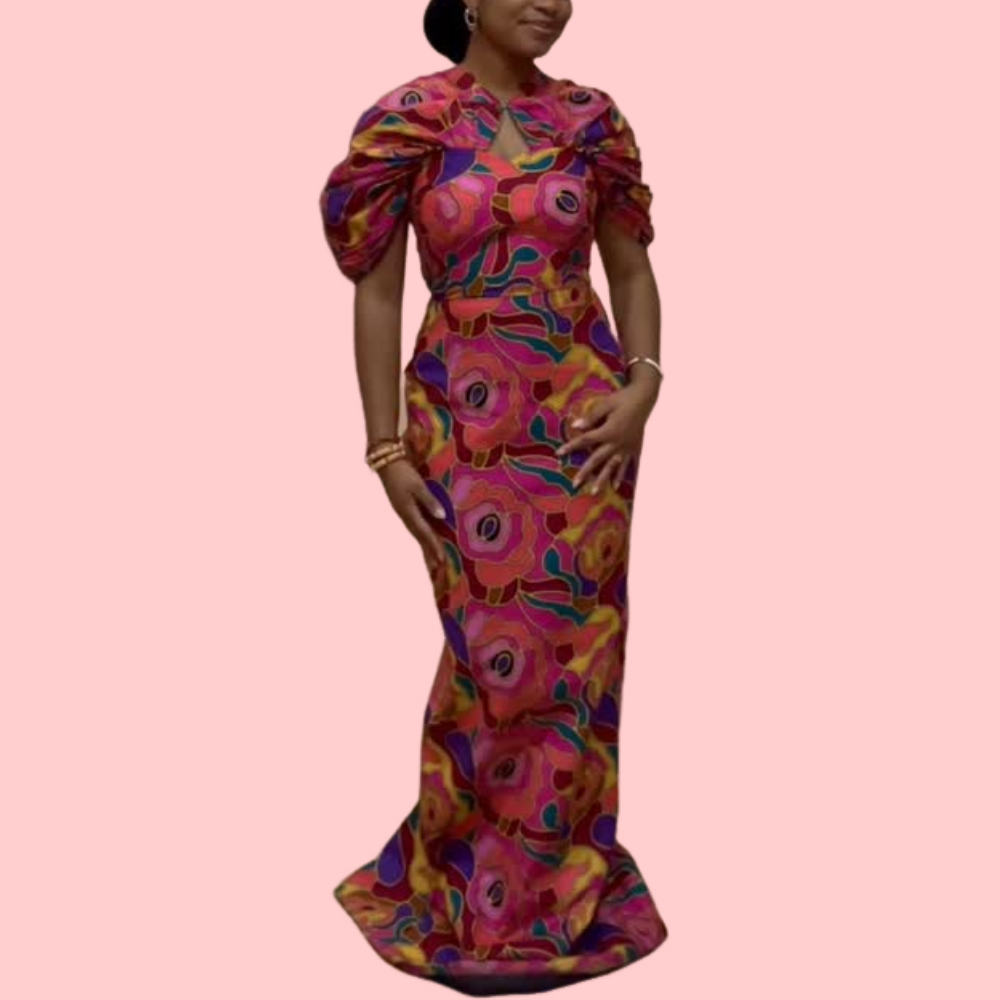 Floral Print Puff Sleeve Maxi Dress