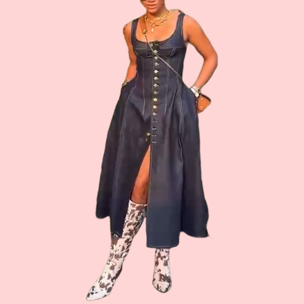 Denim Button-down Midi Dress