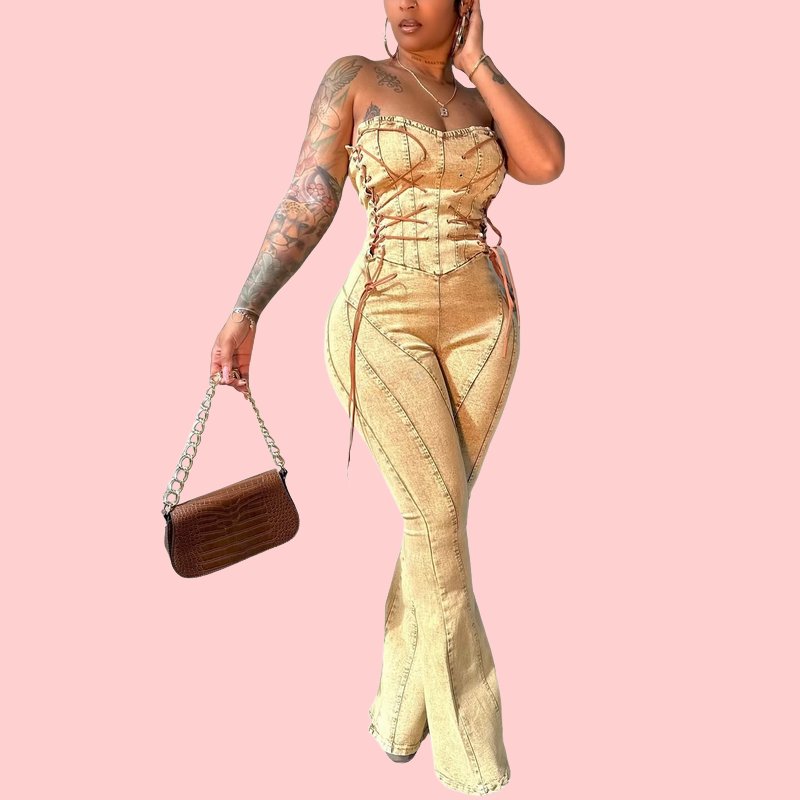 Yellow Washed Tie-Front Sheath Jumpsuit