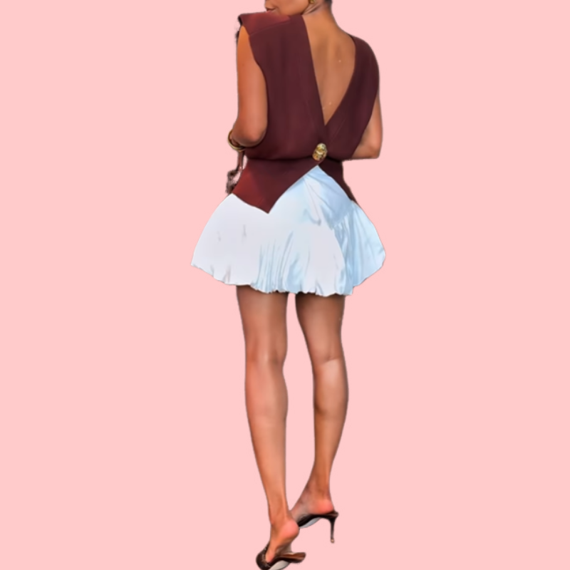 Sleeveless V-Neck Knit Top & Pleated Skirt Set