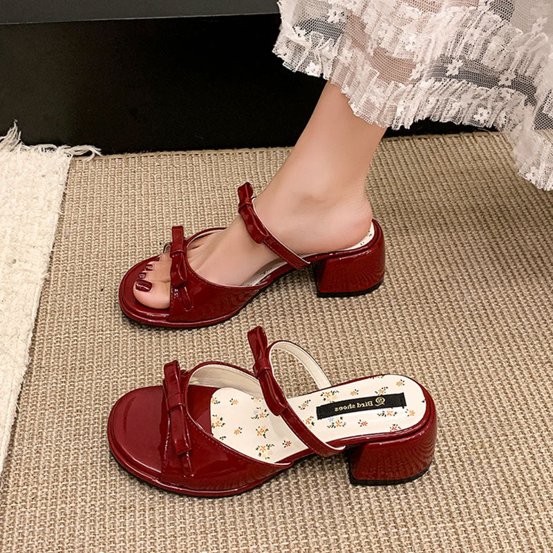 Heeled Floral Bow Flip Flops