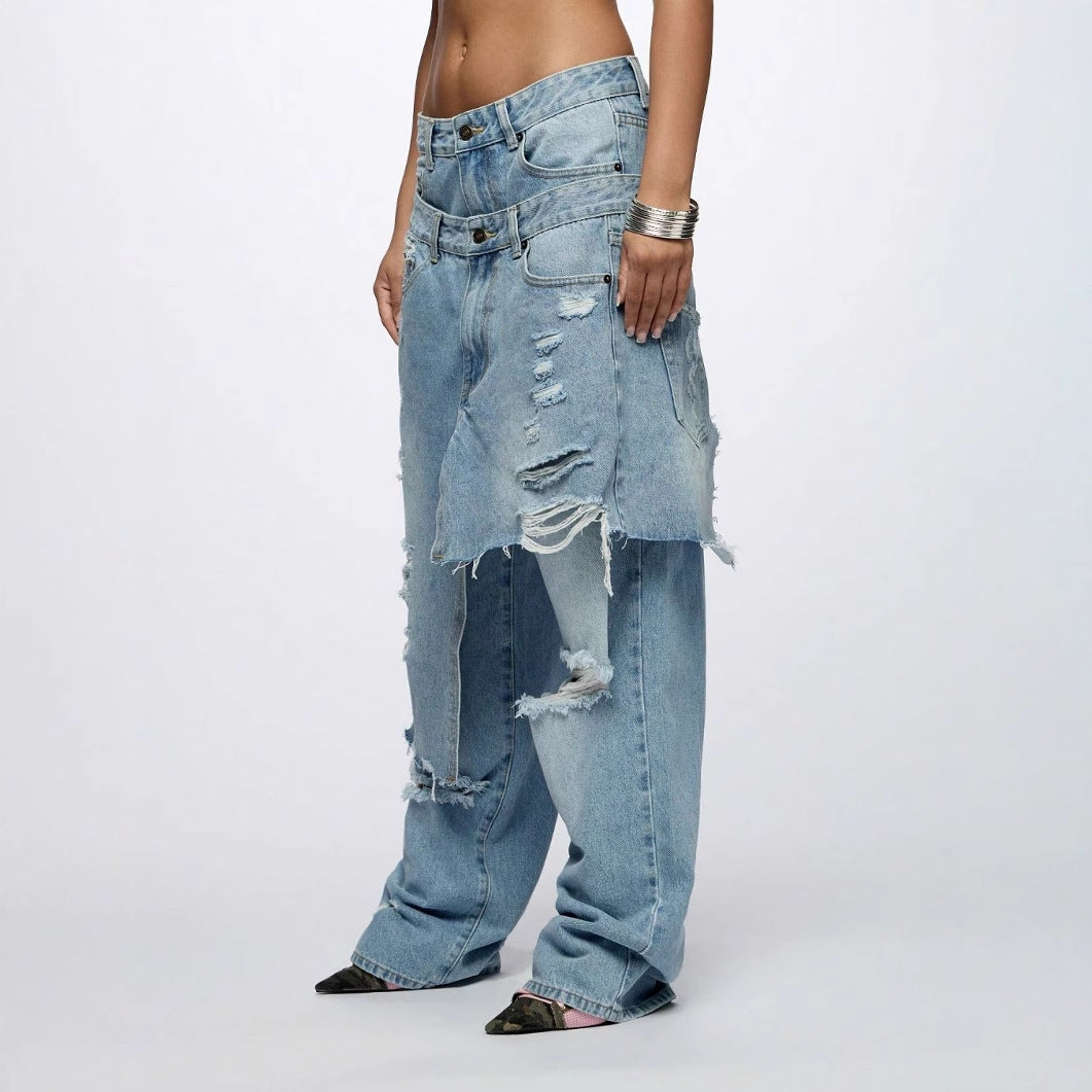Washed Double Destroyed Jeans