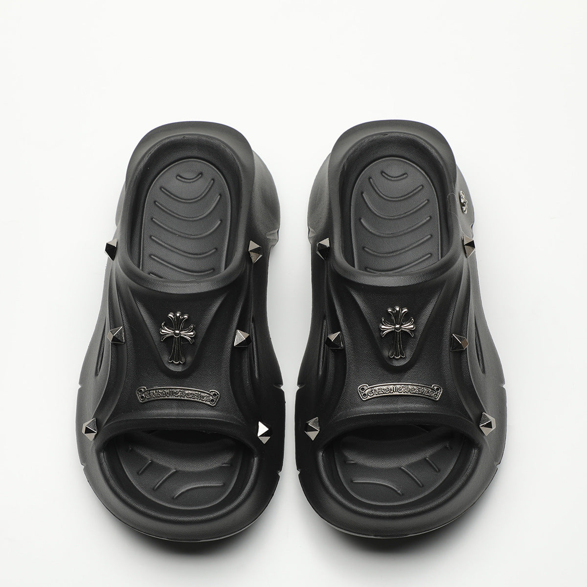Black Cross Embellished Slippers