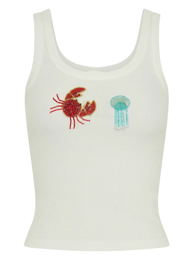 Crab Embroidered Knit Top & Sequin Skirt Set