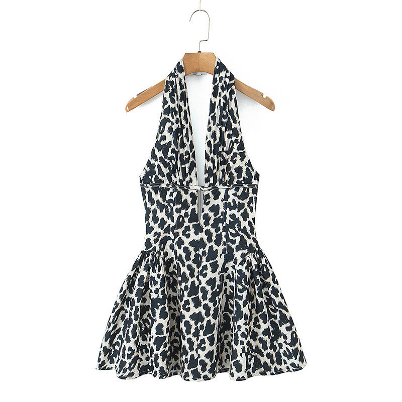 Leopard Print V-Neck Mini Dress
