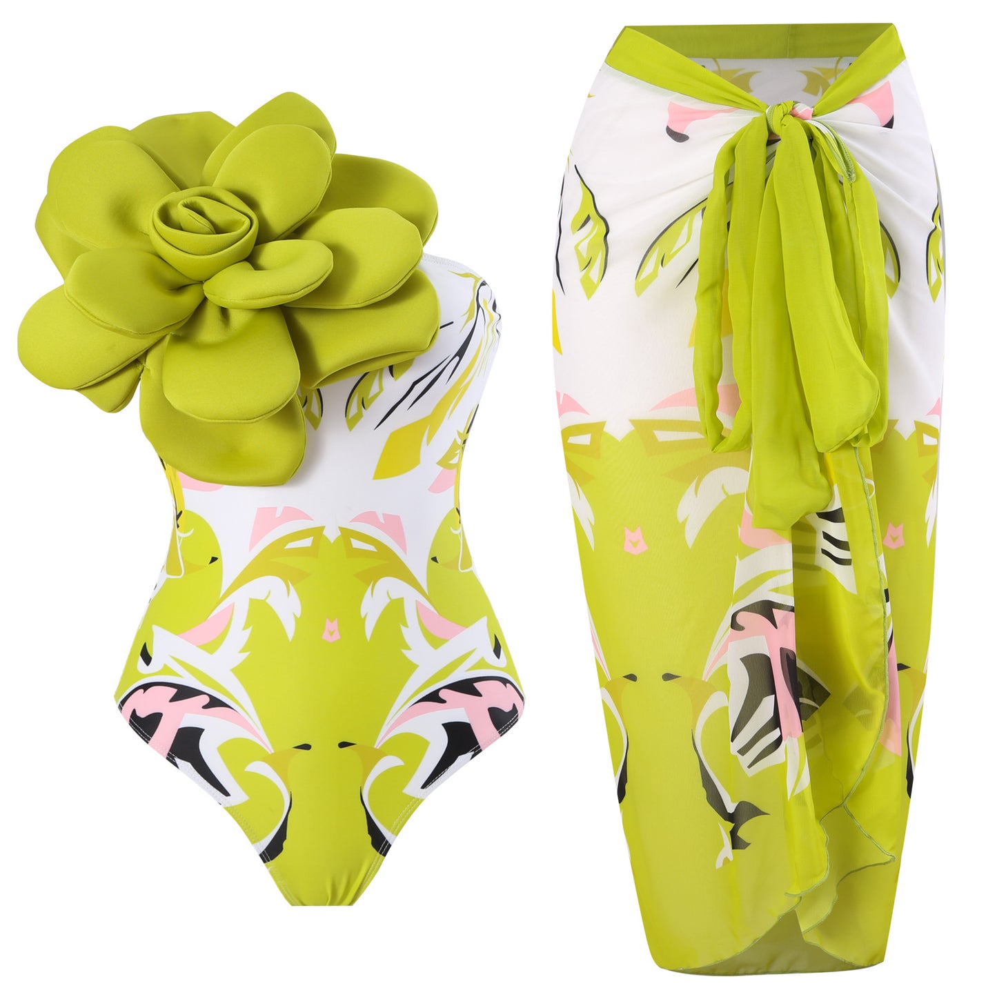 Tie Flower Printed Swimsuit Set