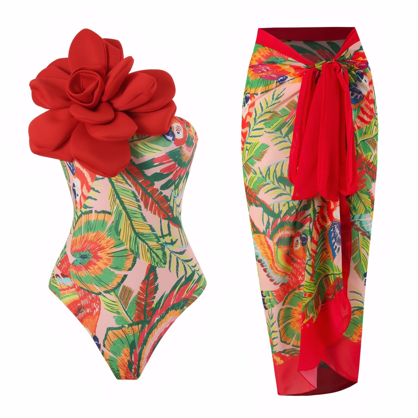 Tie Flower Printed Swimsuit Set