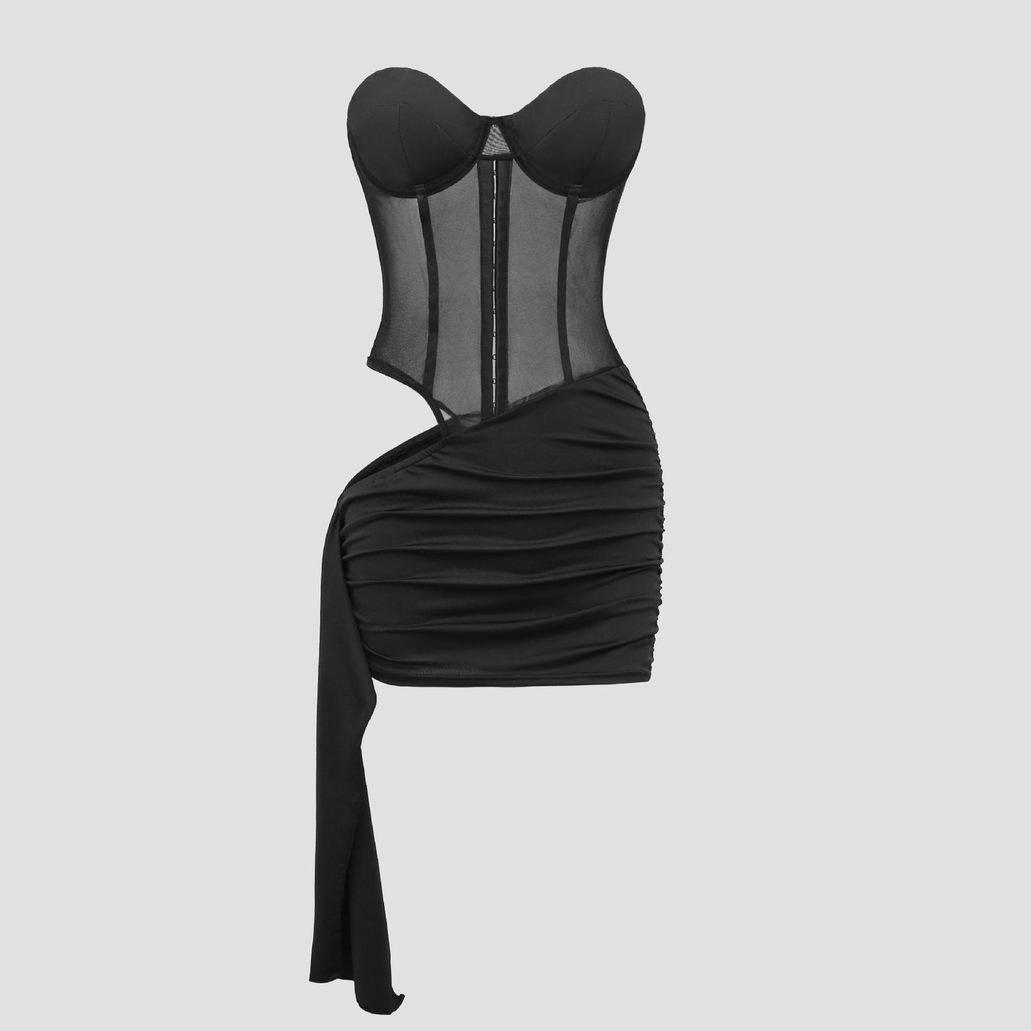 Black Sheer Hollow Fluttering Mini Dress