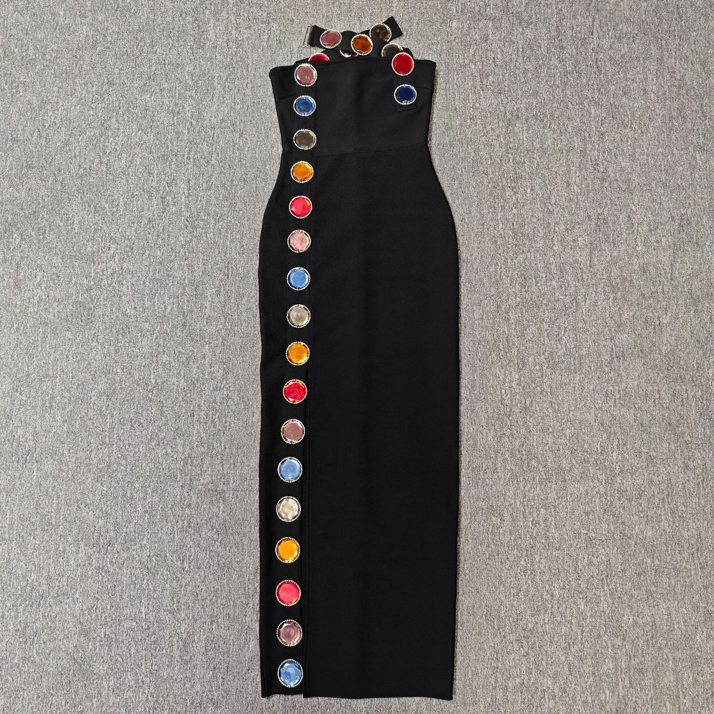 Colorful Rhinestone Neck Wrap Dress