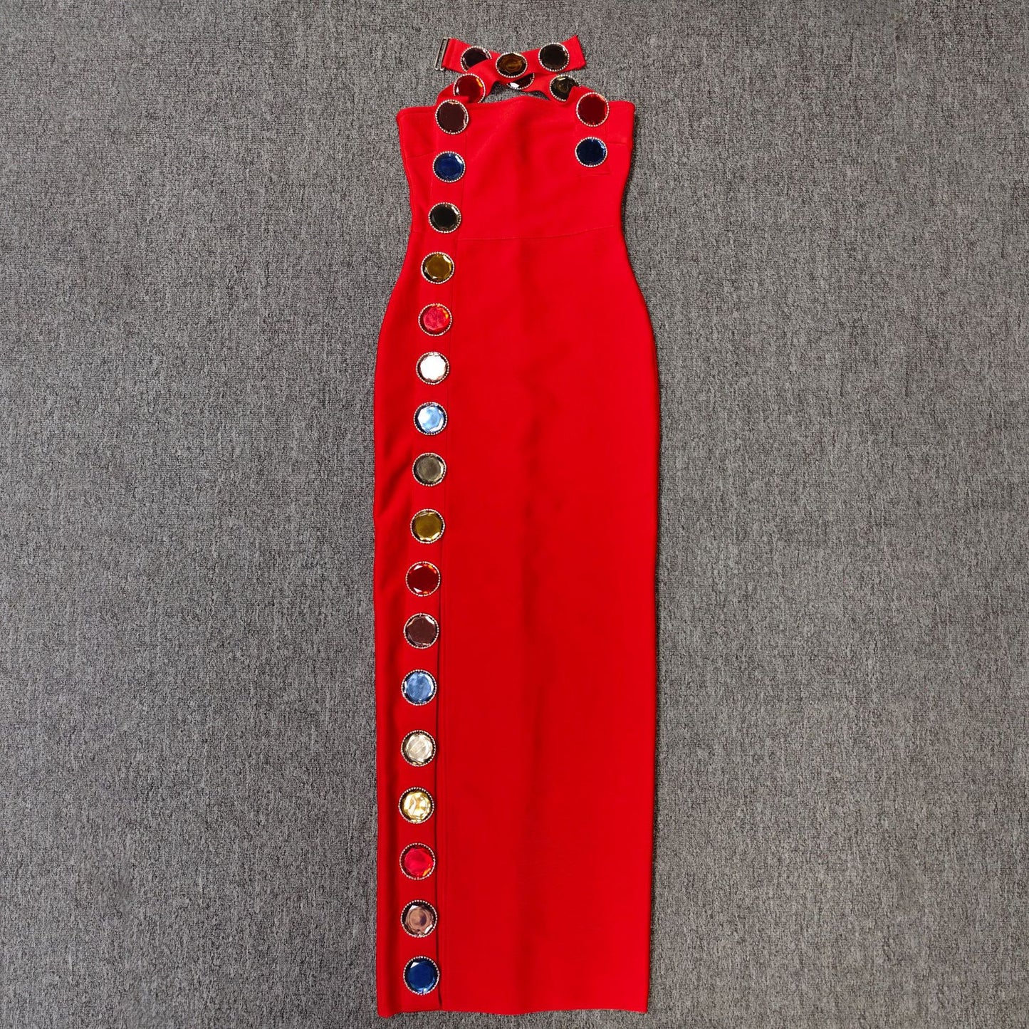 Colorful Rhinestone Neck Wrap Dress