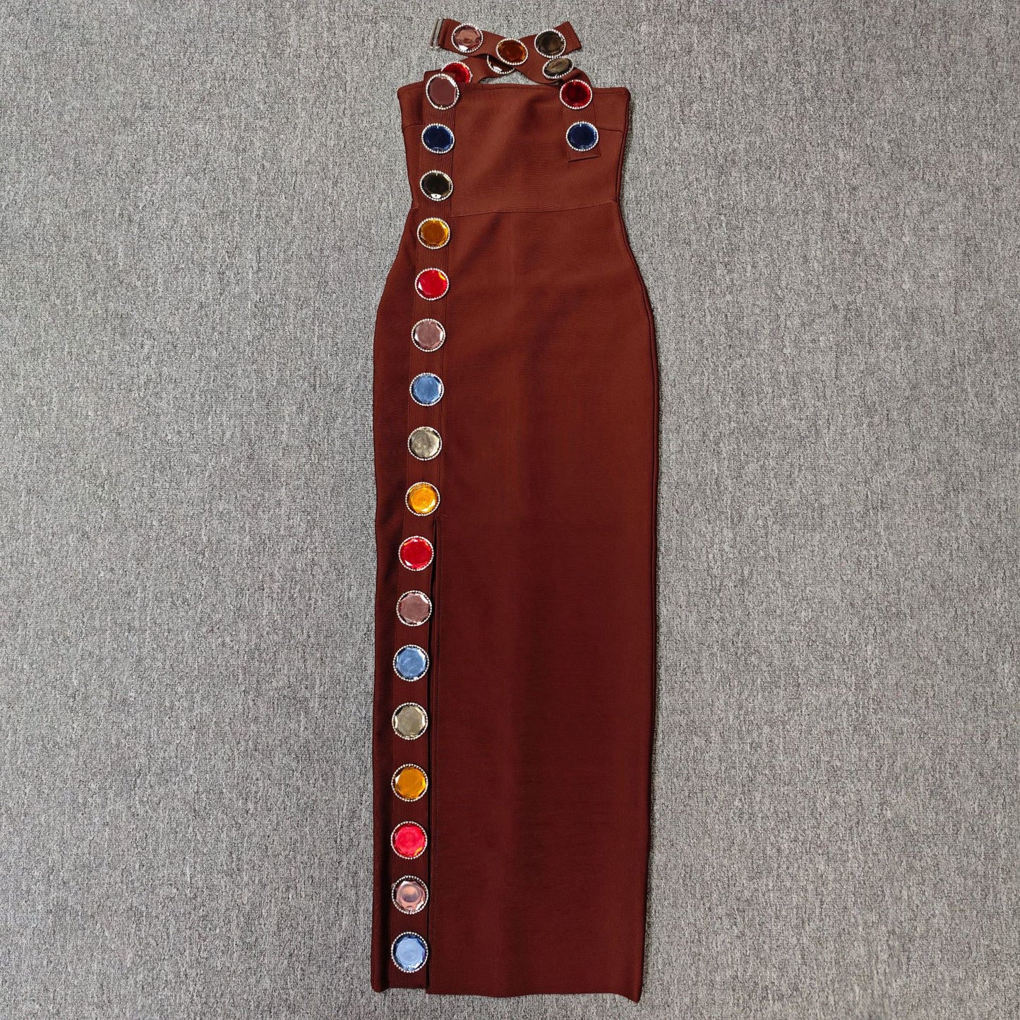 Colorful Rhinestone Neck Wrap Dress