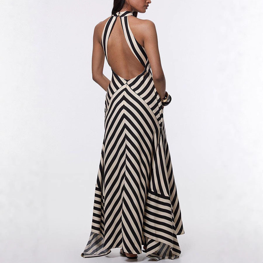 Black and White Striped Sleeveless Maxi Dress