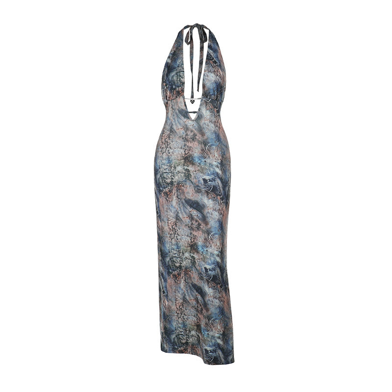 Tie-Dye Printed V-Neck Maxi Dress