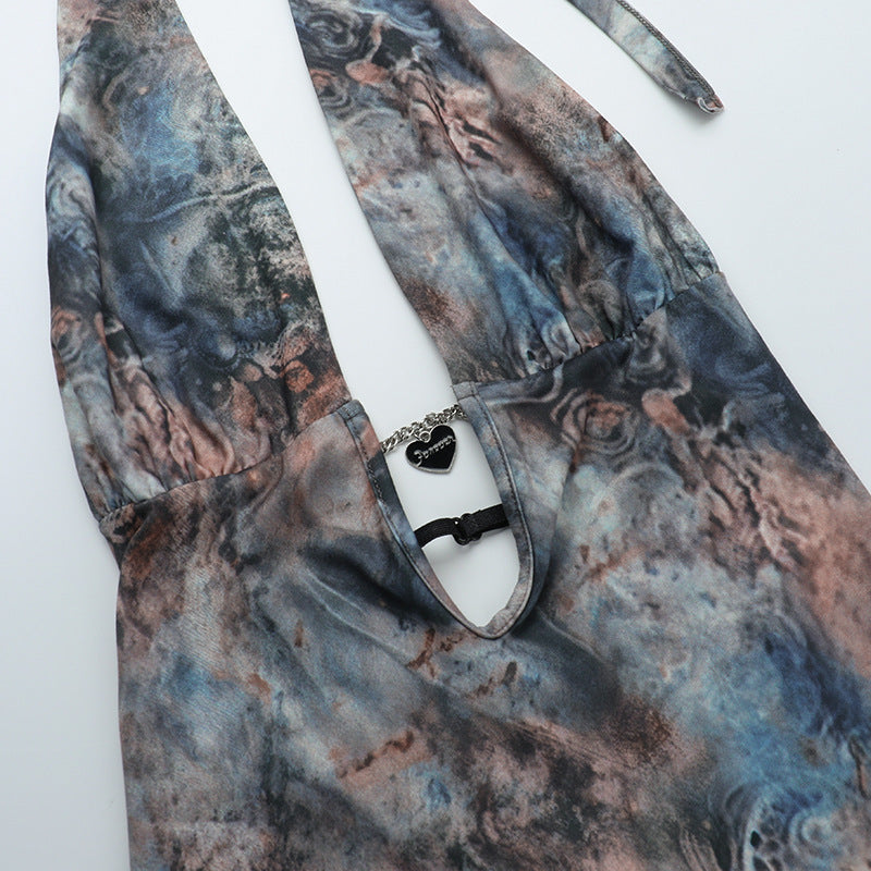Tie-Dye Printed V-Neck Maxi Dress