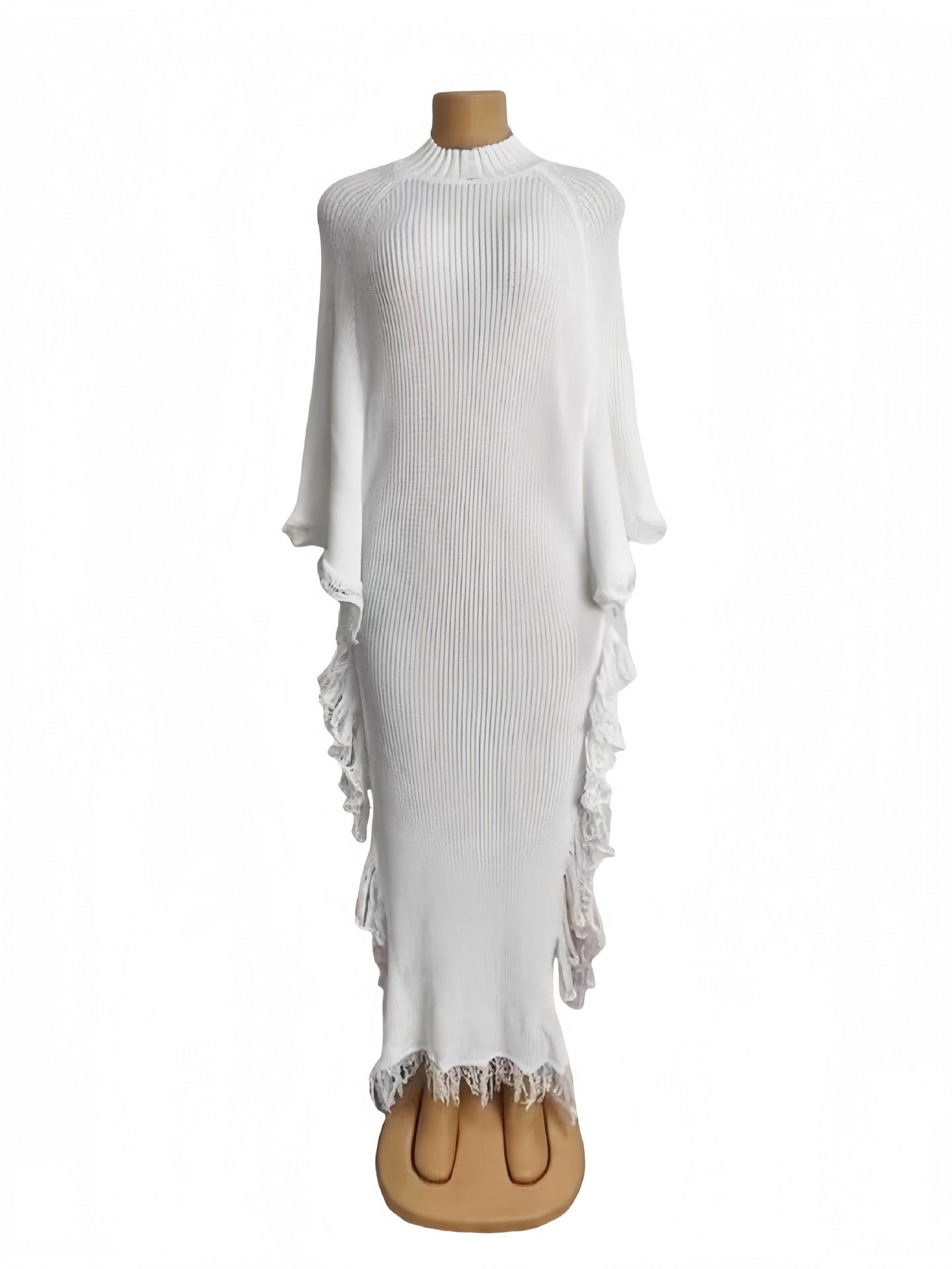 Solid Color Knitted Fringe Maxi Dress