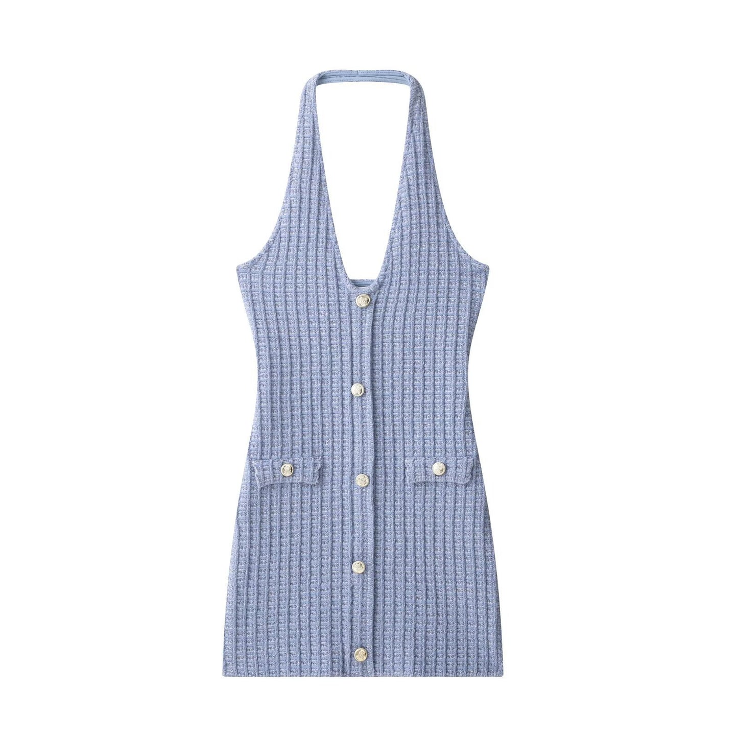 Blue Knit Sleeveless Mini Dress