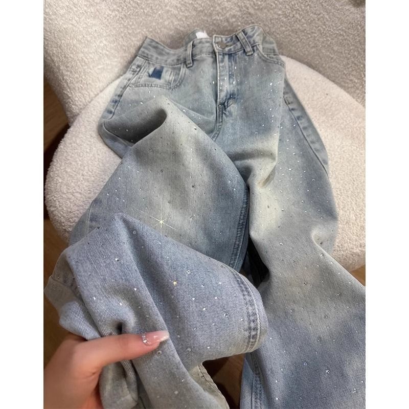 Blue Washed Rhinestone Pants