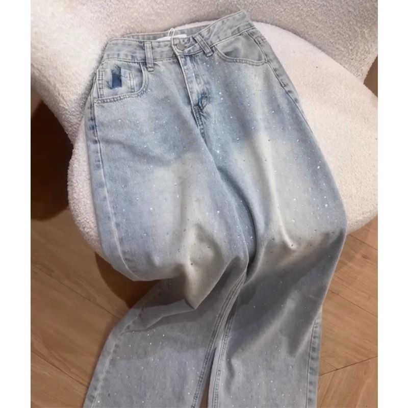 Blue Washed Rhinestone Pants