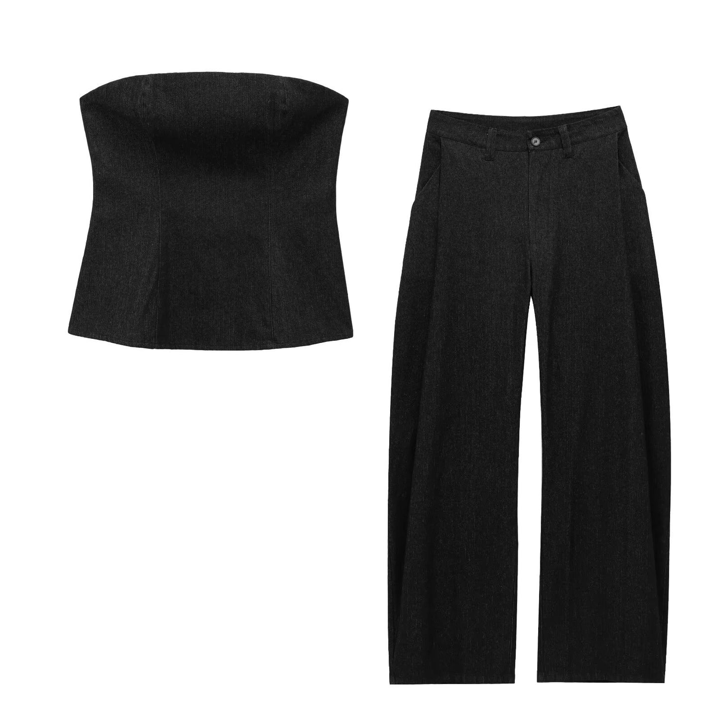 Black Denim Sheath Top & Jeans Set