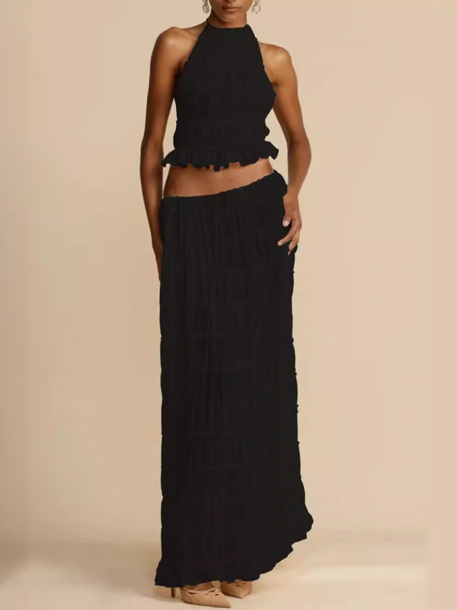 Halter-Neck Ruffled Top & Skirt Set