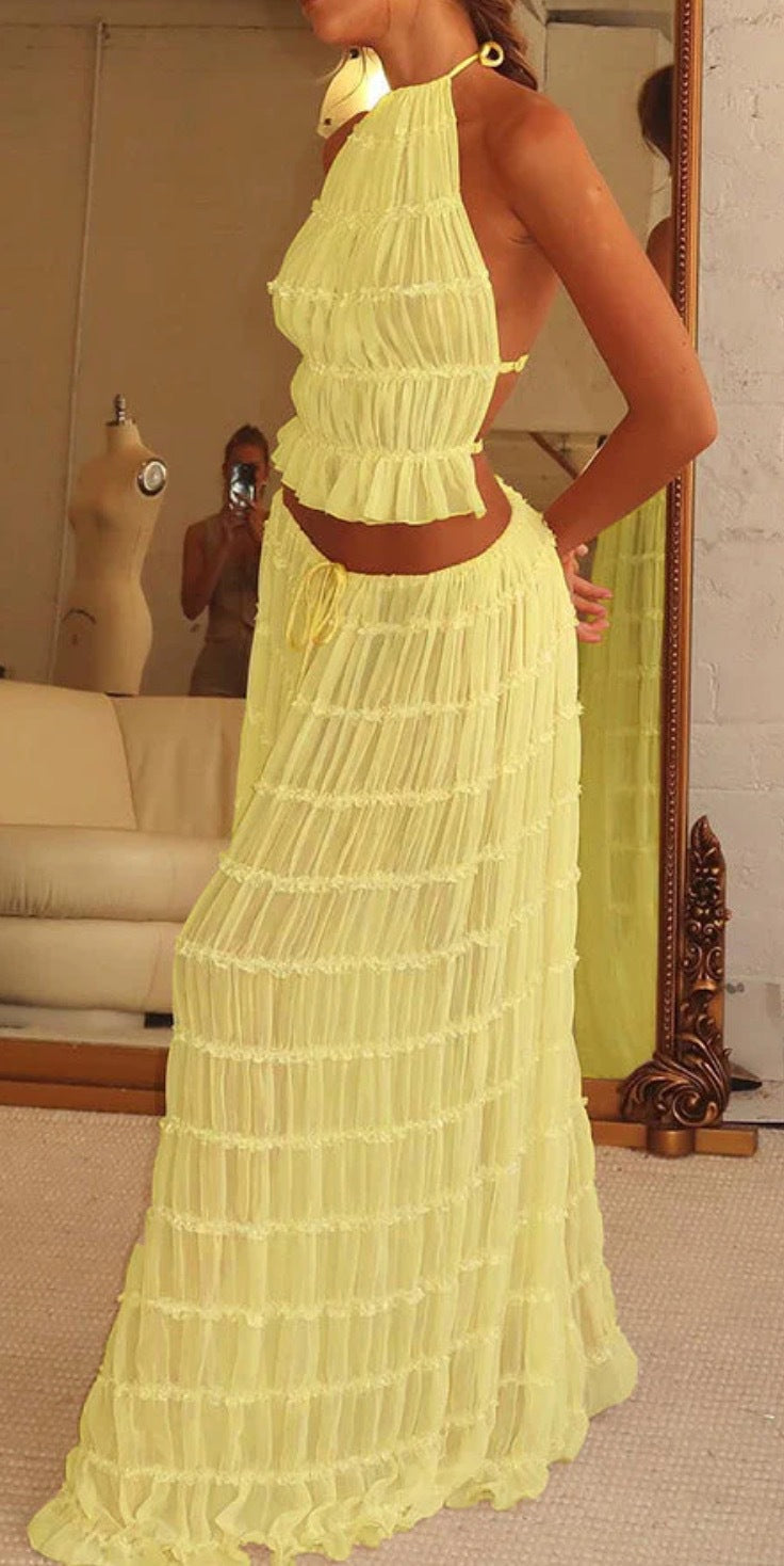 Halter-Neck Ruffled Top & Skirt Set