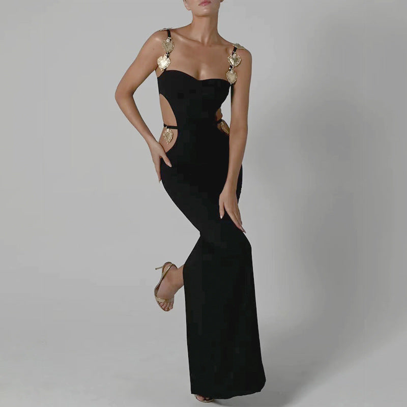Color-Blocked Cutout Halter-Neck Maxi Dress