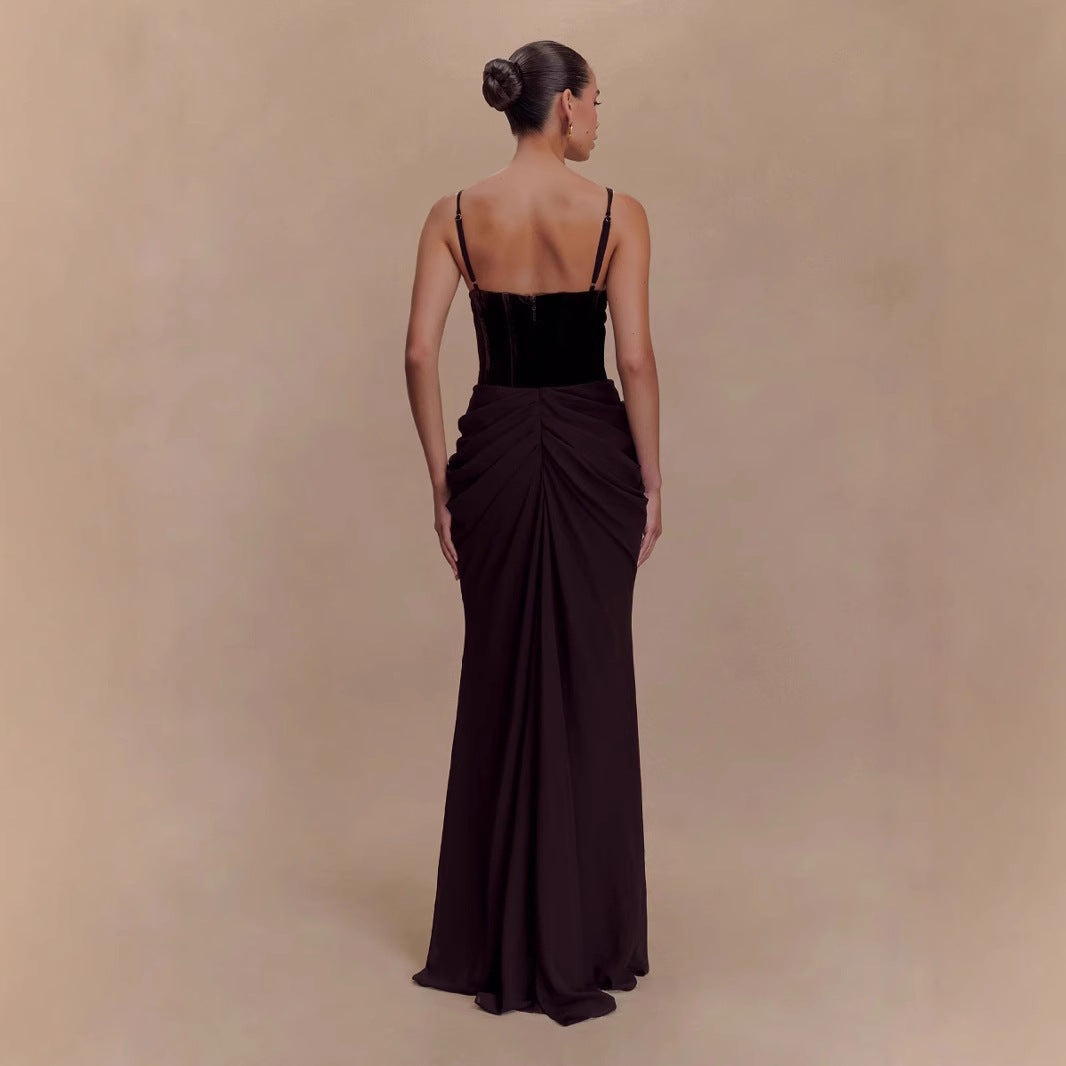 Purple Elegant Patchwork Mesh Maxi Dress