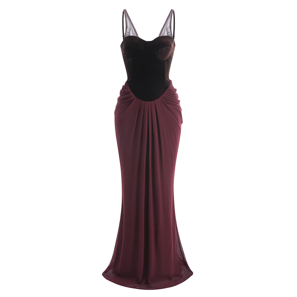 Purple Elegant Patchwork Mesh Maxi Dress