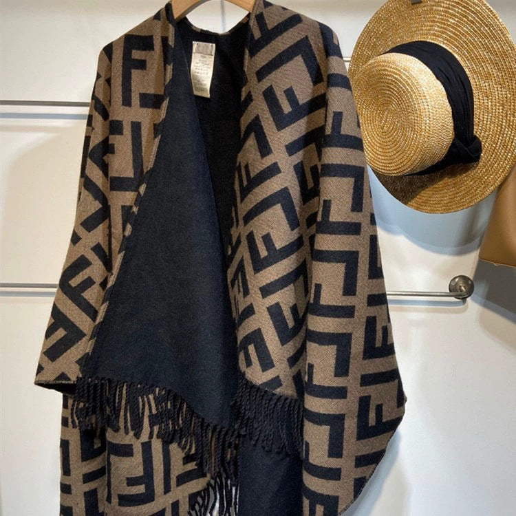 Cashmere Print Fringe Cape