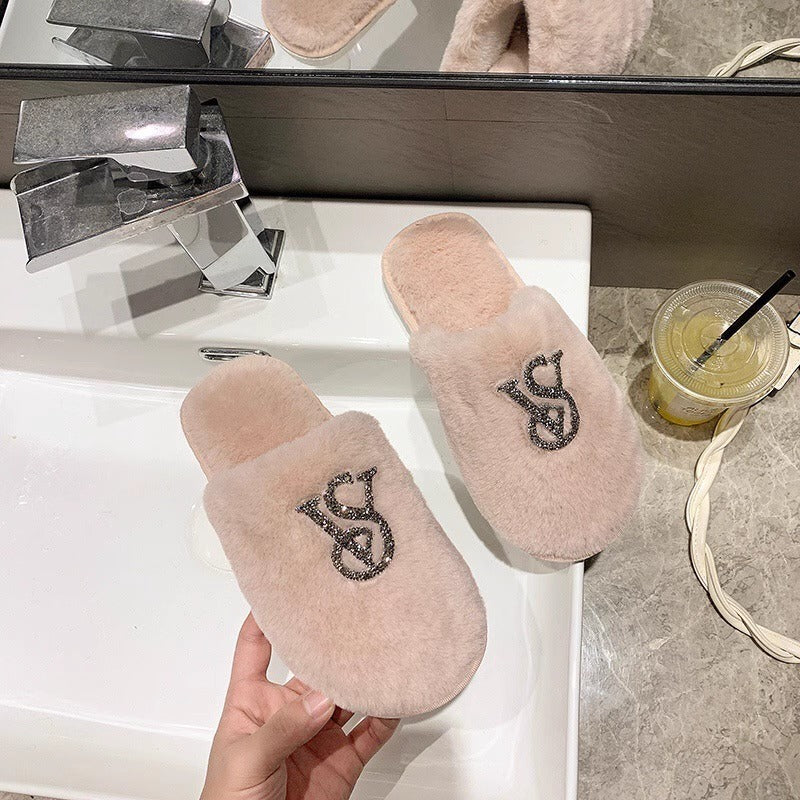 Rhinestone Fuzzy Slippers