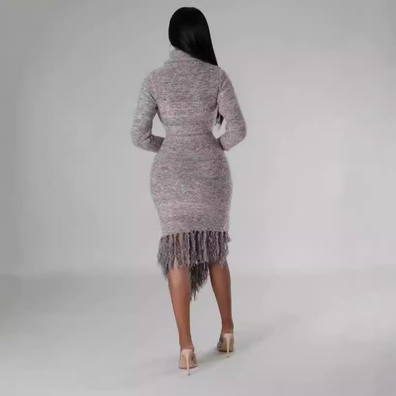 Gray Knit Fringe Dress