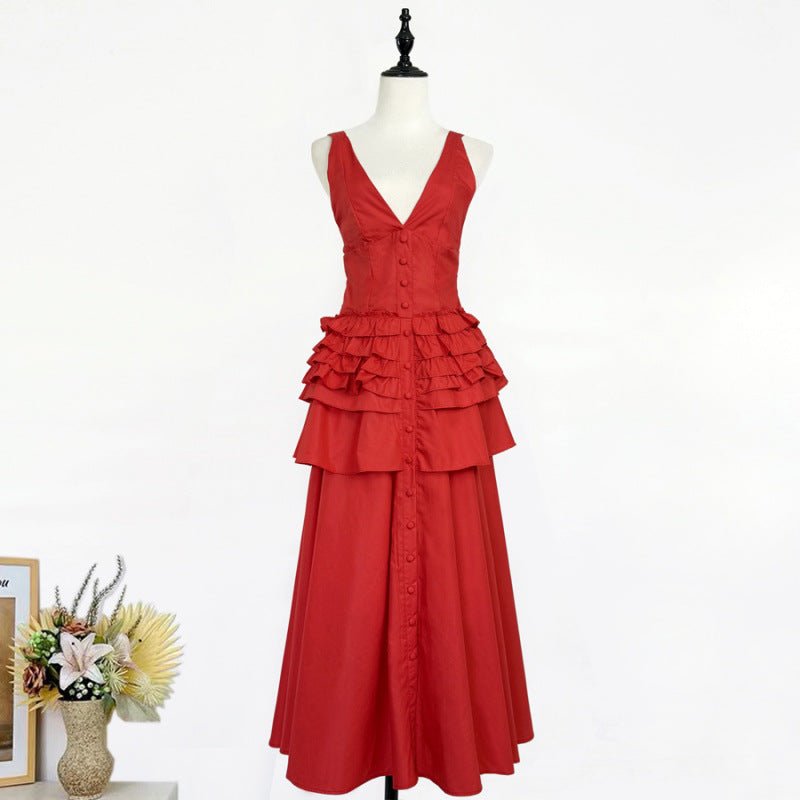 V-neck Sleeveless Layered Maxi Dress