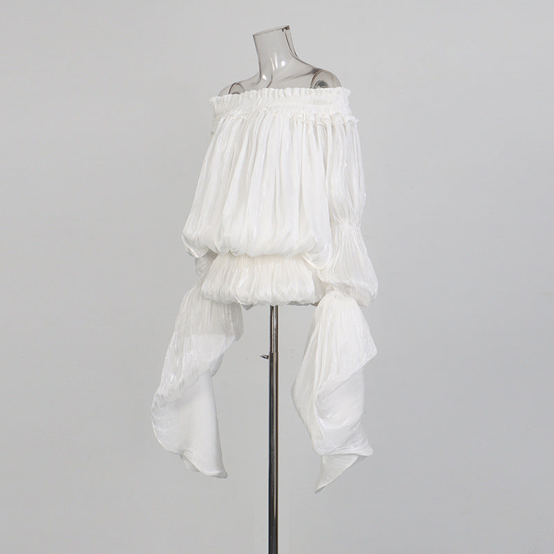 Elegant One-Shoulder Mini Dress with Flowing Sleeves