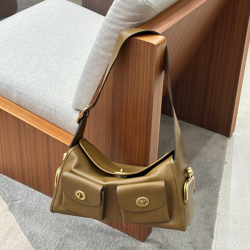 Leather Turnlock Shoulder Bag