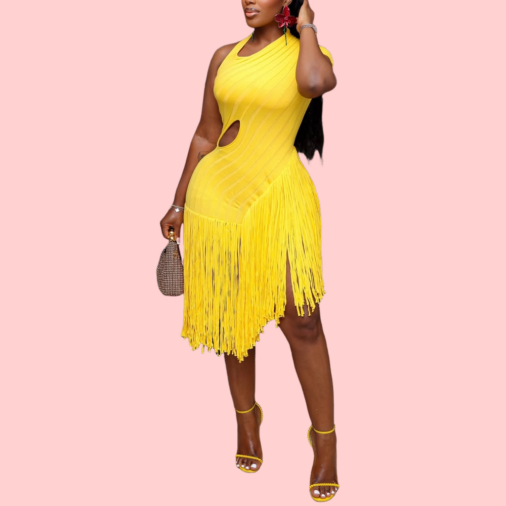 Sleeveless Lace-Up Fringe Dress