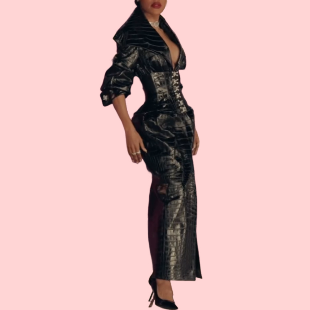 Faux Crocodile Skin V-Neck Maxi Dress