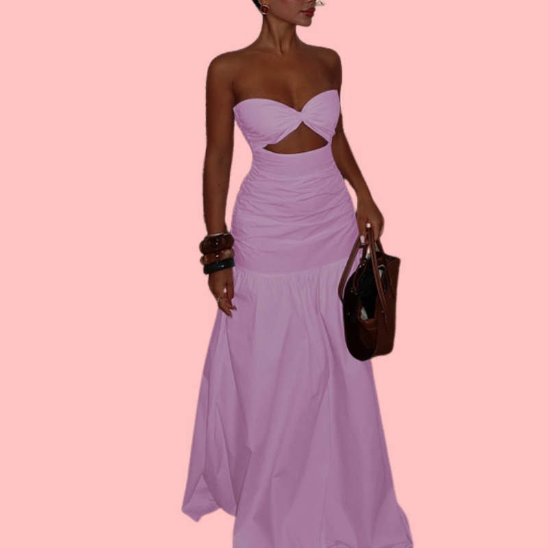 Solid Color Sheath Cutout Maxi Dress