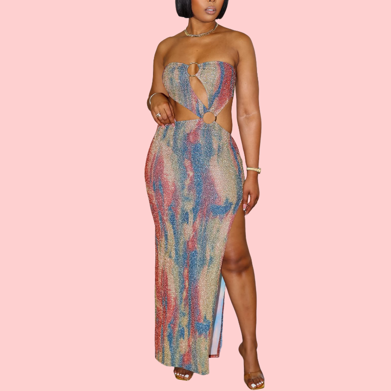 Tie-Dye Sheath Cutout Maxi Dress