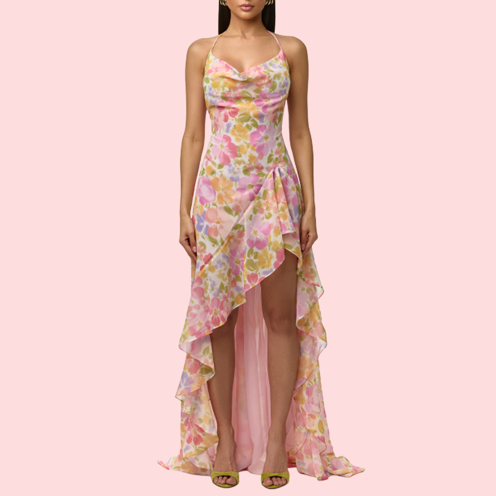 Chiffon Print Ruffle Dress