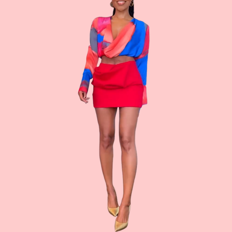 Colorful Tie-Dye V-Neck Long-Sleeve Top & Pants Set