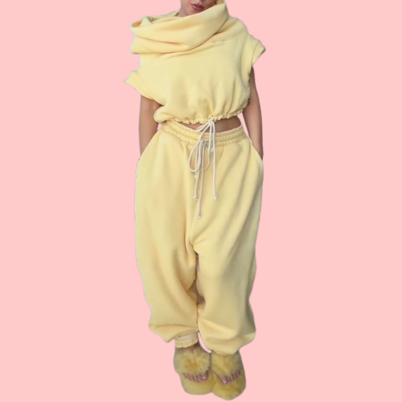 Solid Sleeveless Hooded Sweatshirt Set