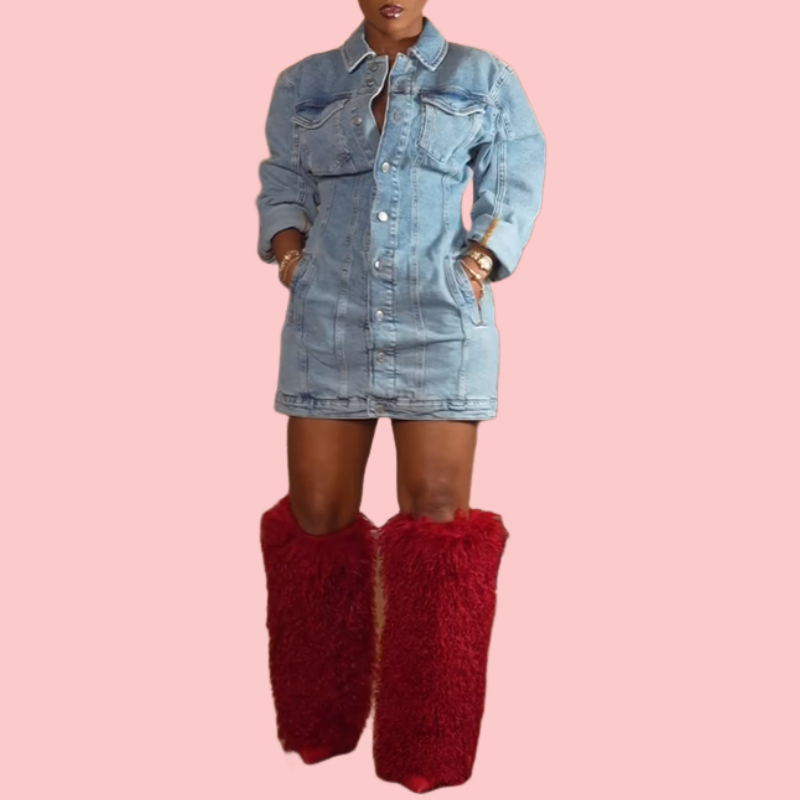 Washed Denim Button Mini Dress