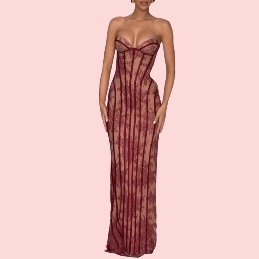 Floral Print Strapless Maxi Dress
