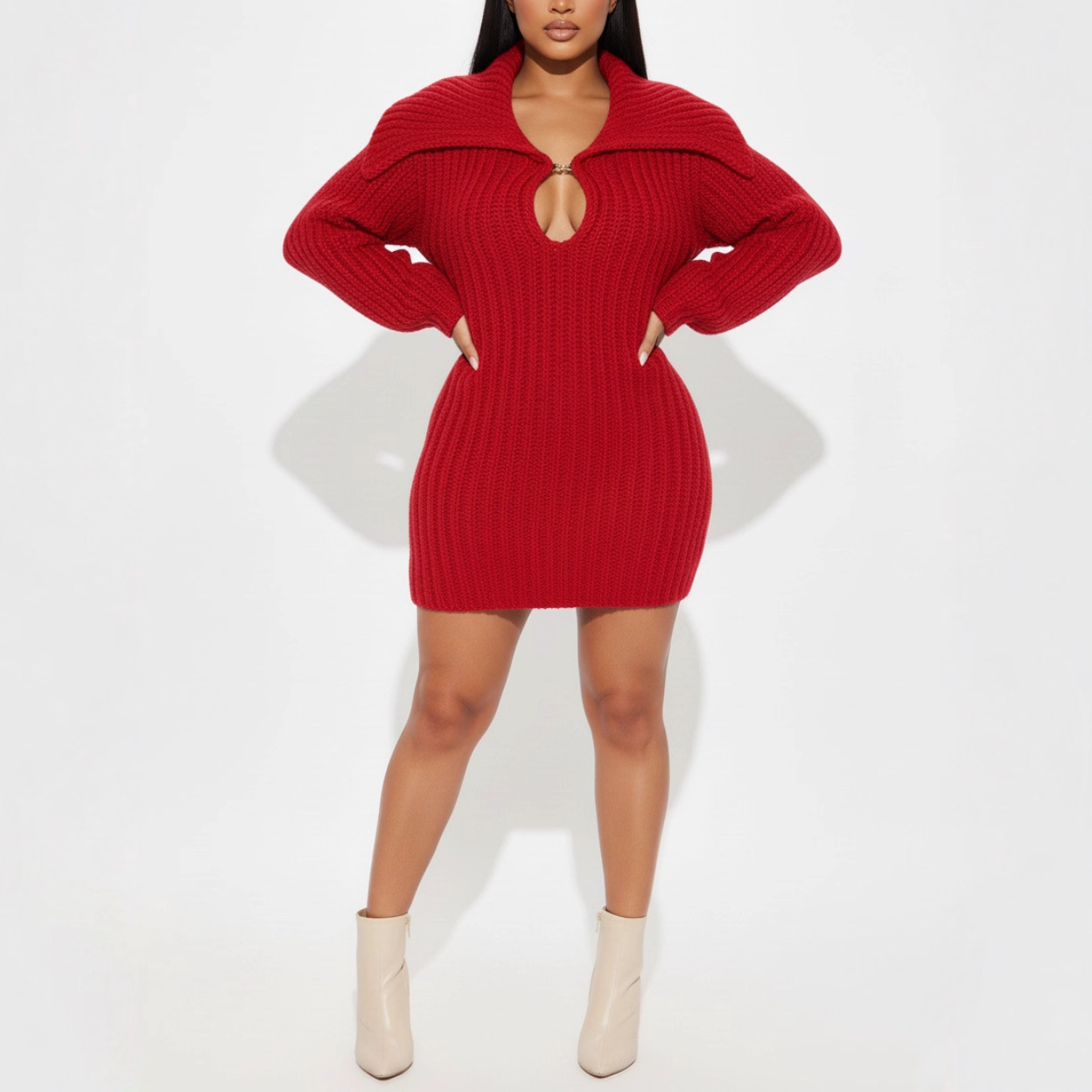 Cutout Knit Sweater Dress