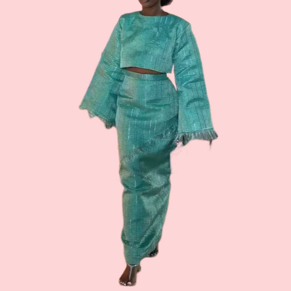 Aqua Blue Fringe Skirt Set