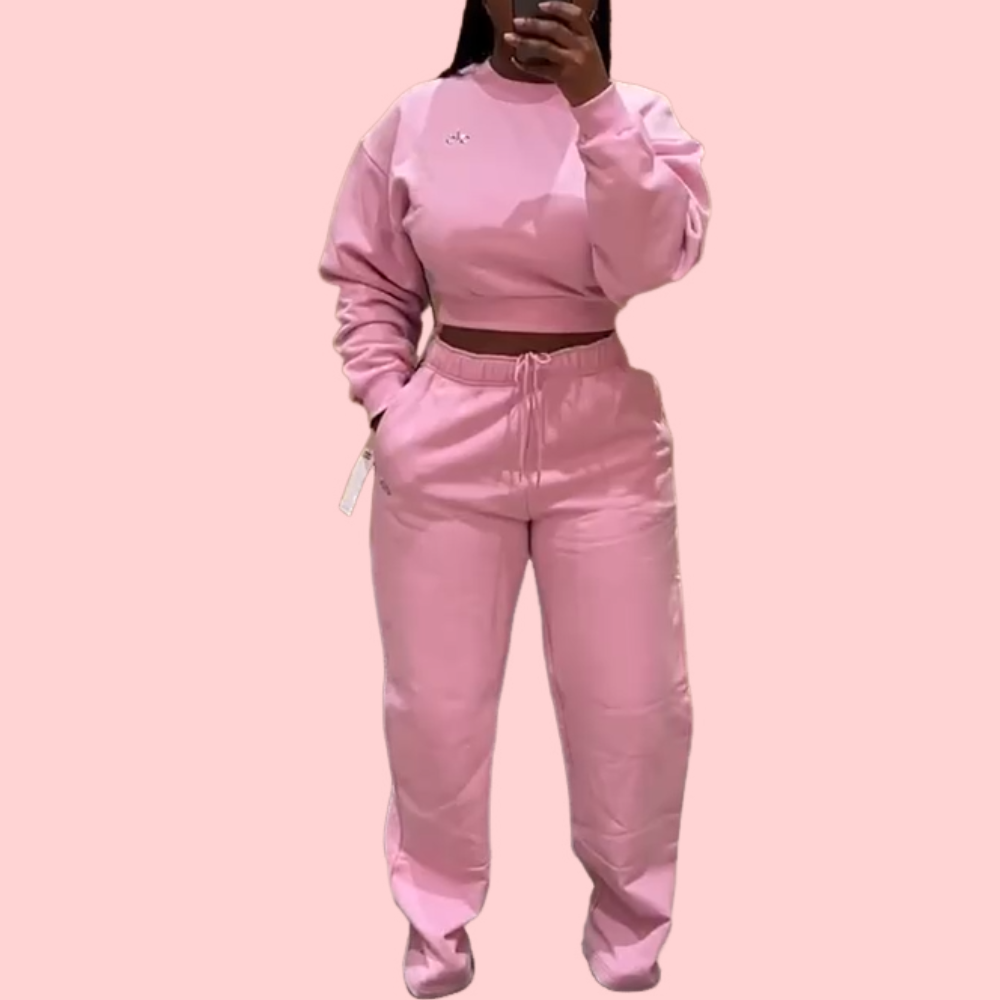 Pink Casual Hoodie & Pants Set